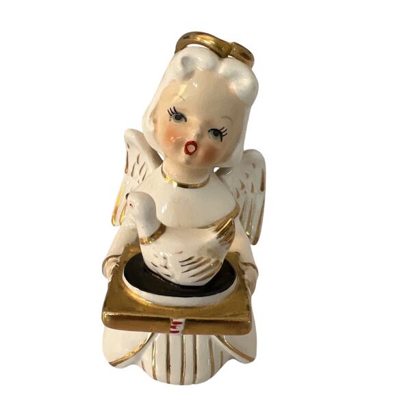Napco Angel With Dove Bird Present Toy Ceramic Figurine 4” Japan READ - Picture 1 of 16